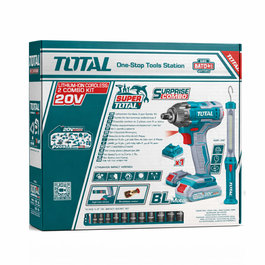 Combo Inalámbrico TOTAL 20V – Llave de Impacto + Lámpara de Trabajo