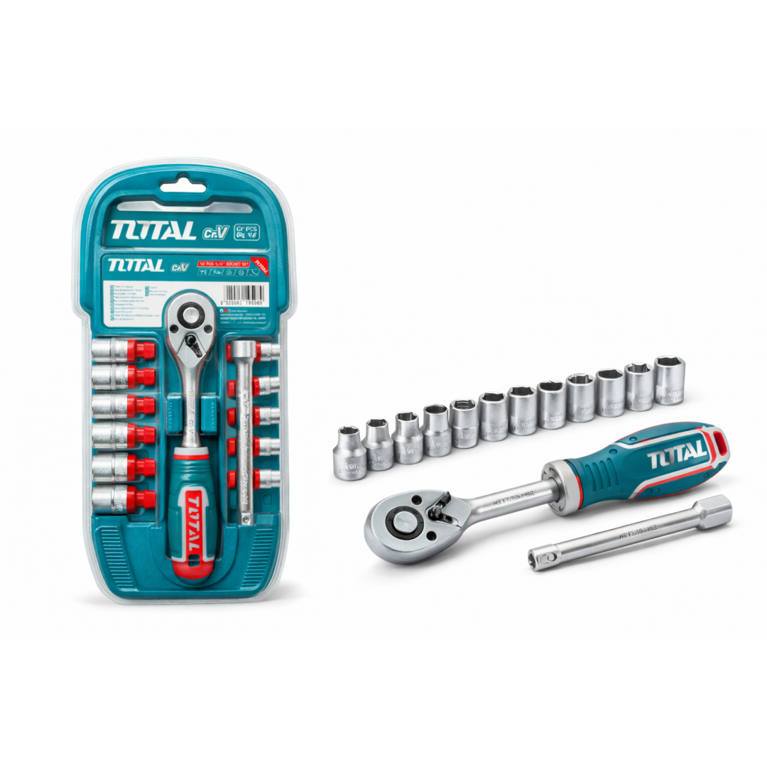 Juego de Dados con Ratchet TOTAL – 12 Piezas (1/4")