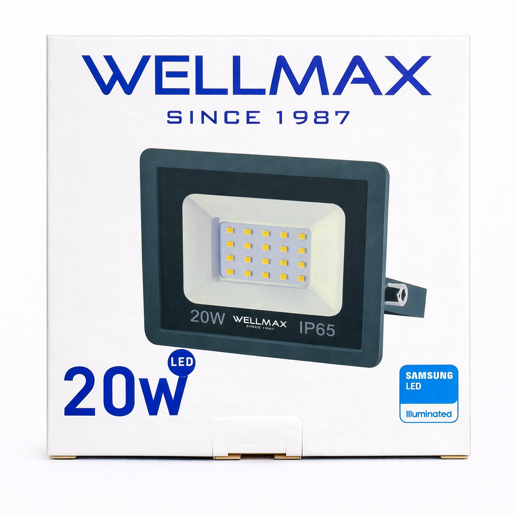 Reflector LED WELLMAX 20W 1800 lm – IP65 | Luz Fría 6500K