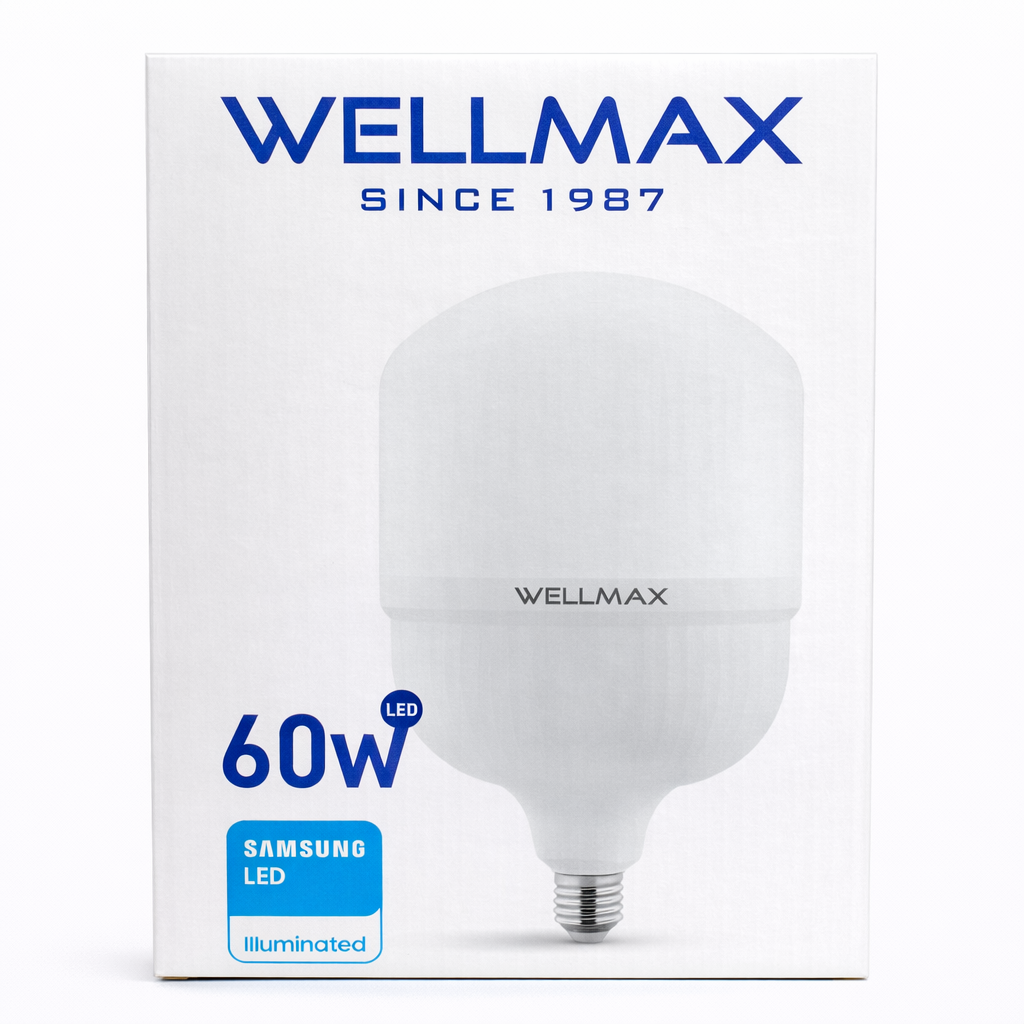 Bombillo LED Alta Potencia WELLMAX 60W – 6000 lm | Luz Fría 6500K (E27)