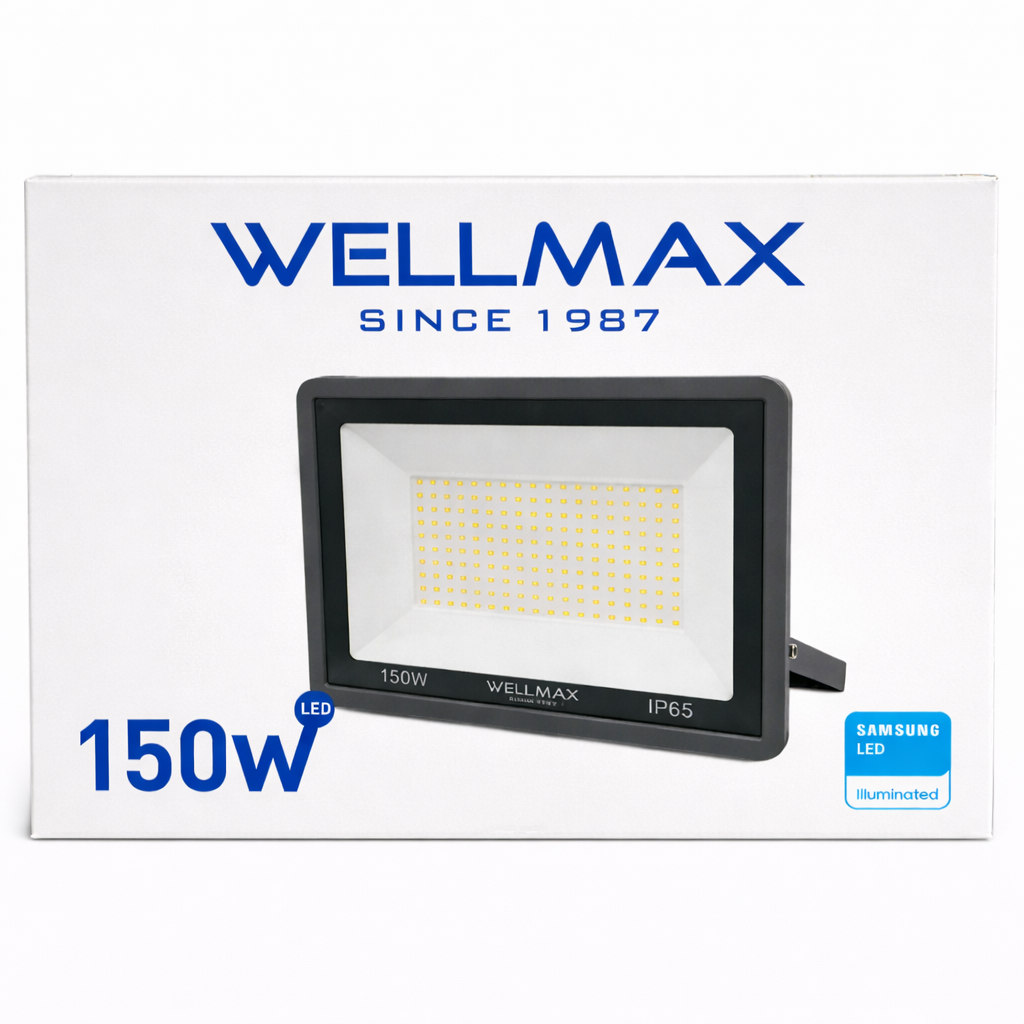 Reflector LED WELLMAX 150W IP65 – Luz Fría 6500K (13,500 lm)