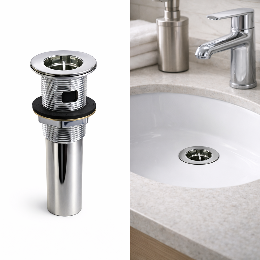 Desagüe plástico cromado con tapón y cadena