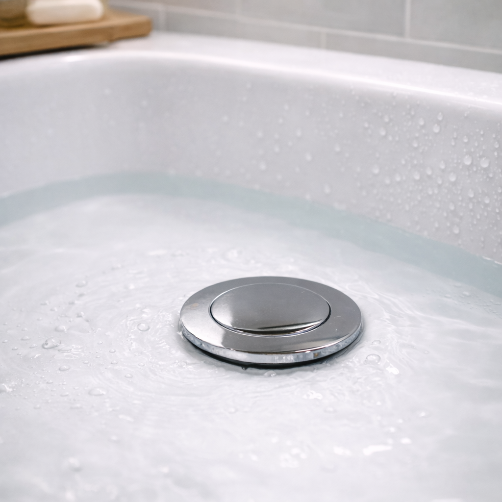 Resumidero Redondo Push para Tina 90 mm – Acabado Cromado